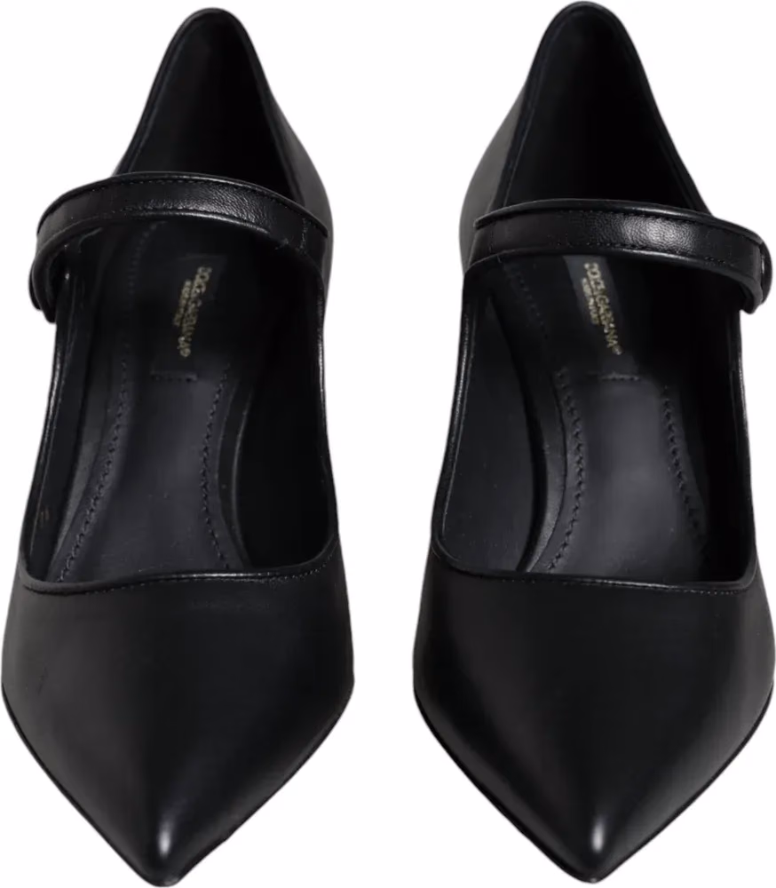 Dolce & Gabbana Black Leather Logo Heels Mary Janes Pumps Shoes