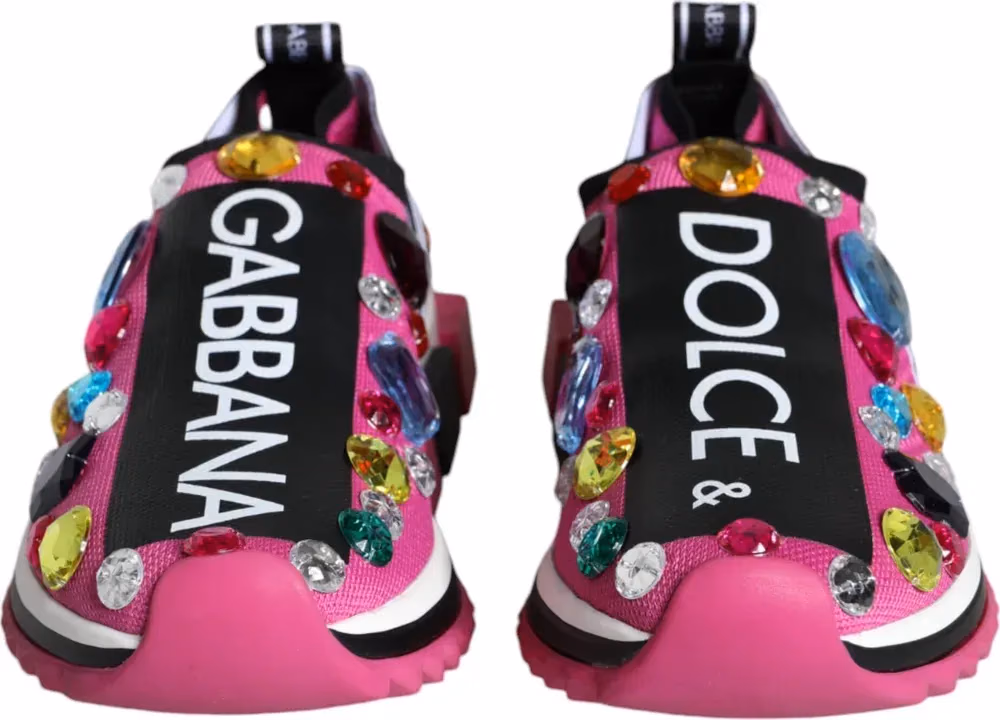 Dolce & Gabbana Pink Sorrento Crystals Low Top Sneakers Shoes