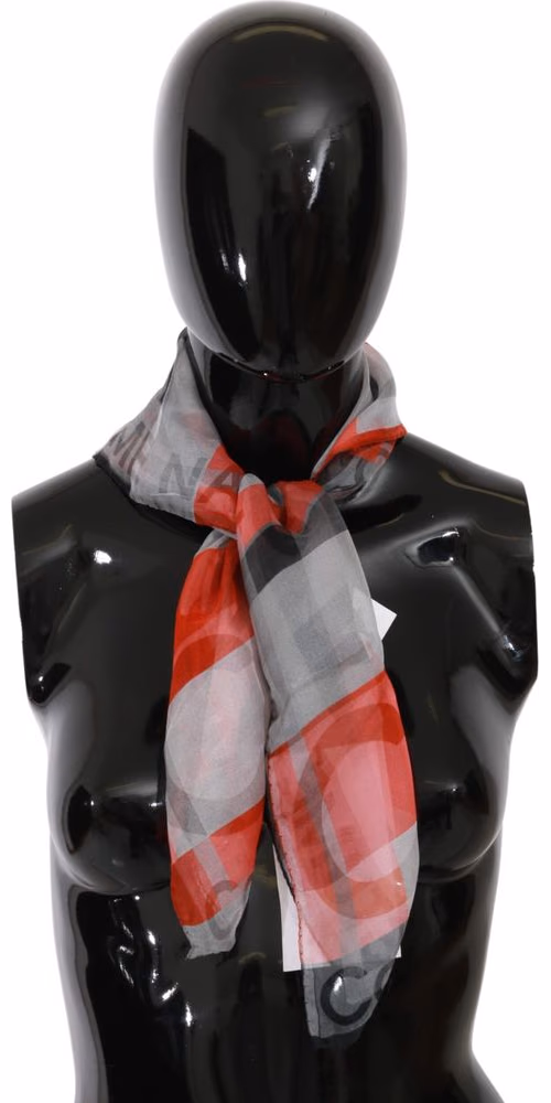Costume National Gray Red 100% Silk Branded Scarf