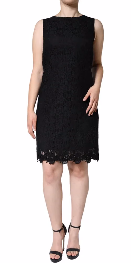 Dolce & Gabbana Black Floral Lace Sheath Sleeveless Mini Dress