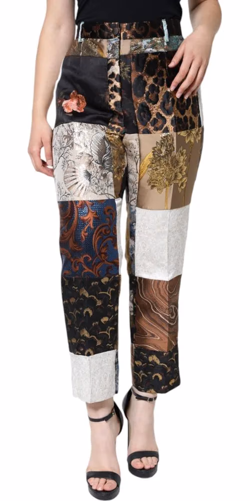 Dolce & Gabbana Multicolor Patchwork Jacquard High Waist Pants