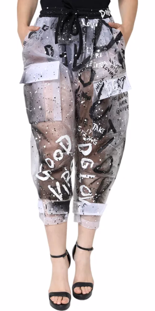 Dolce & Gabbana White See Through Logo Cropped Cargo Pants