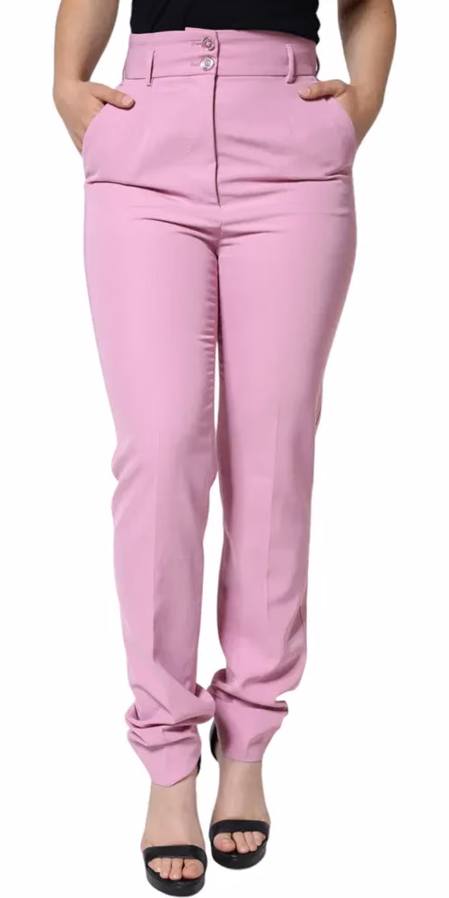 Dolce & Gabbana Pink Polyester High Waist Women Tapered Pants