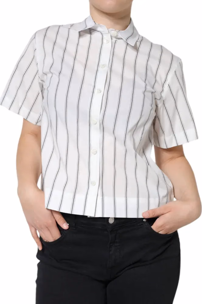 Dolce & Gabbana White Striped Collared Short Sleeve Polo Top