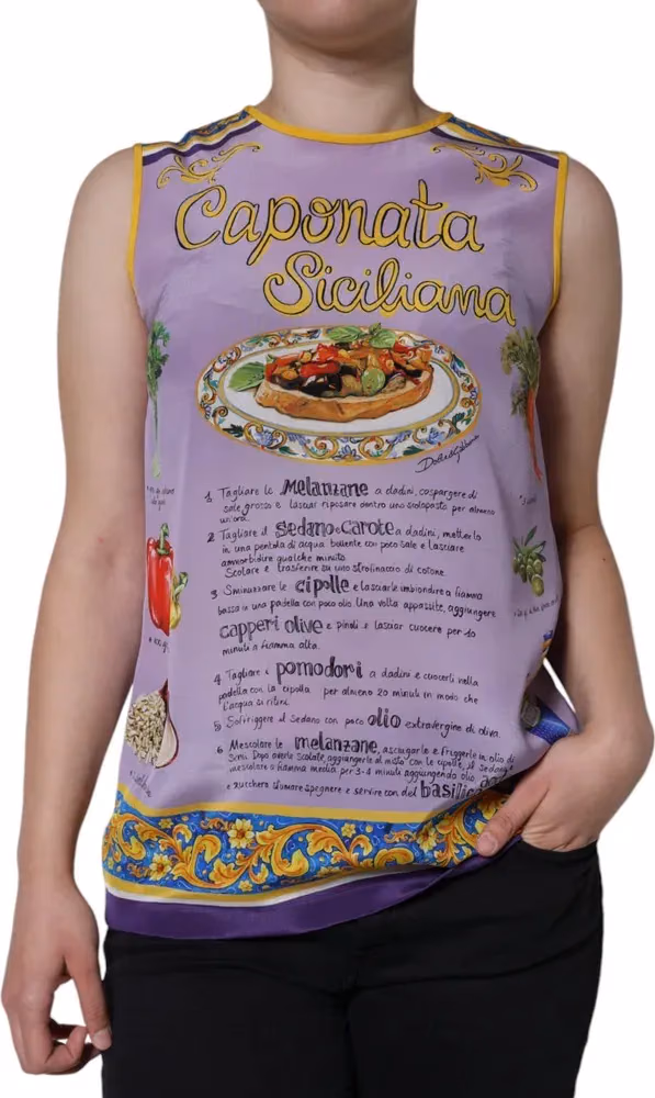 Dolce & Gabbana Purple Silk Caponata Siciliana Print Tank Top
