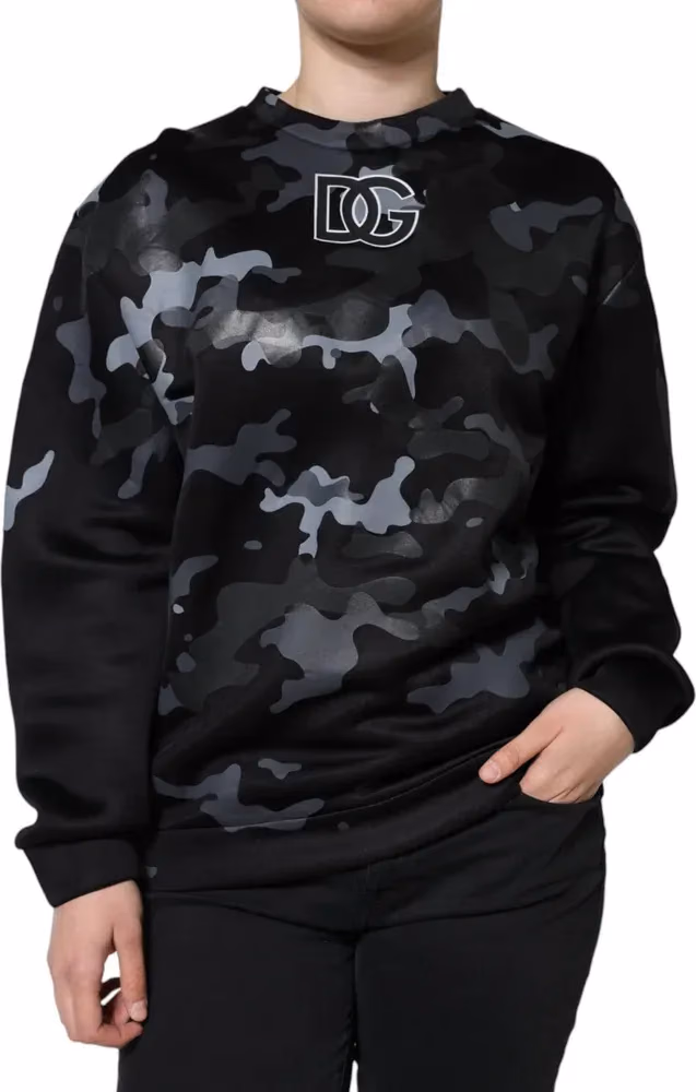Dolce & Gabbana Black Camouflage Round Neck Sweatshirt Sweater