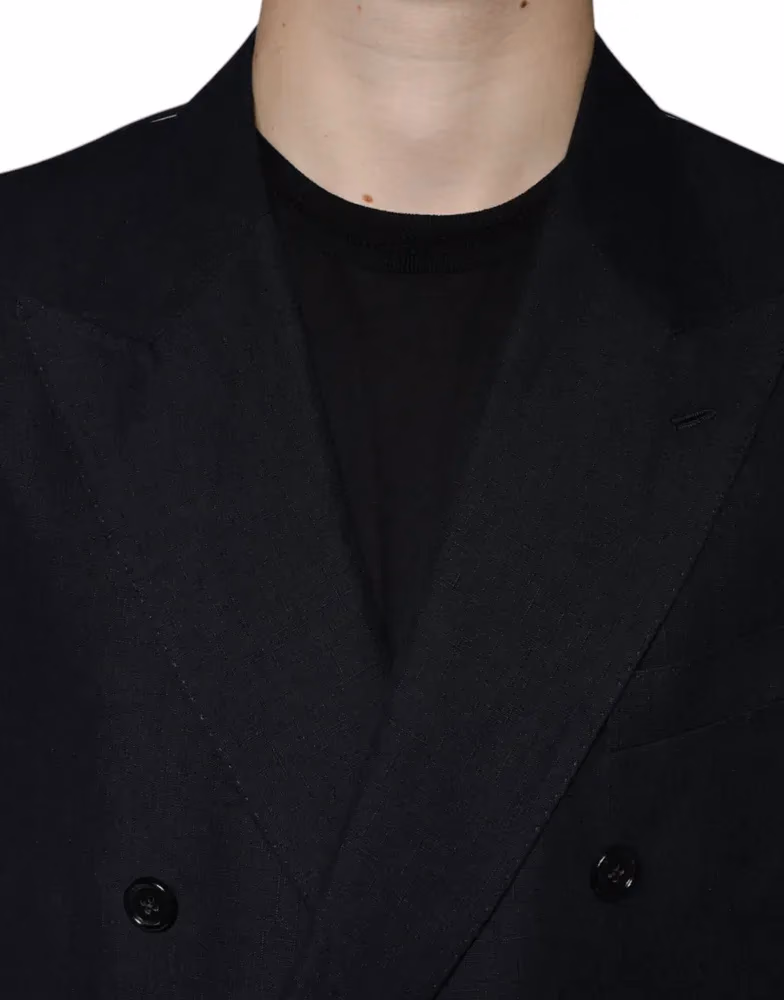Dolce & Gabbana Dark Blue Linen Double Breasted Dress Blazer