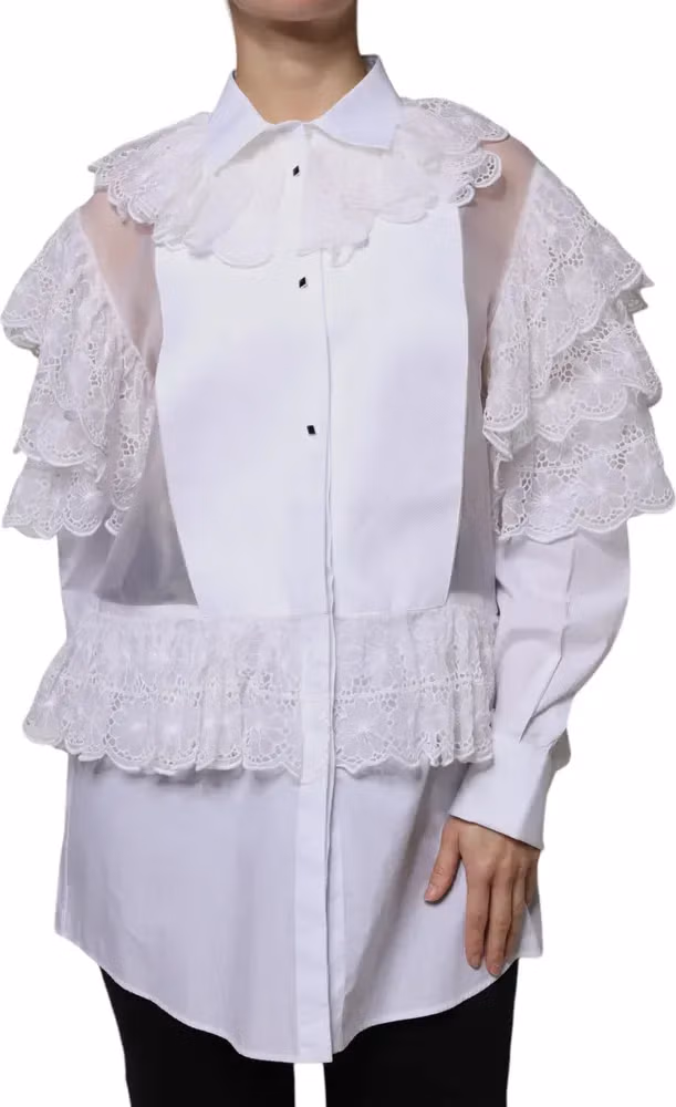 Dolce & Gabbana White Cotton Poplin Shirt Dress Blouse Top