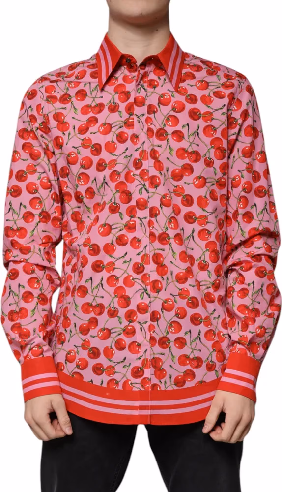 Dolce & Gabbana Pink Cherry Cotton Formal MARTINI Dress Shirt