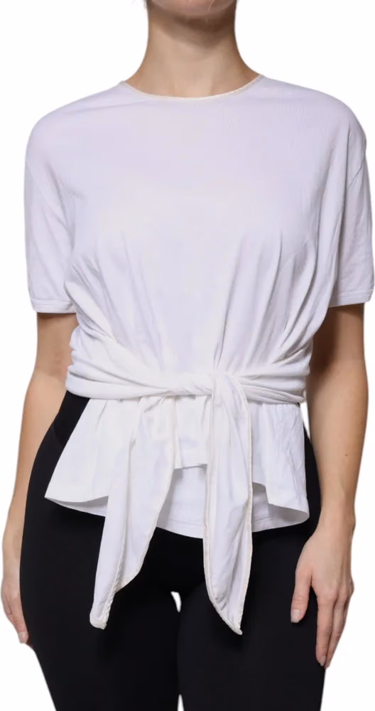 Dolce & Gabbana White Cotton Silk Round Neck Wrap Blouse Top