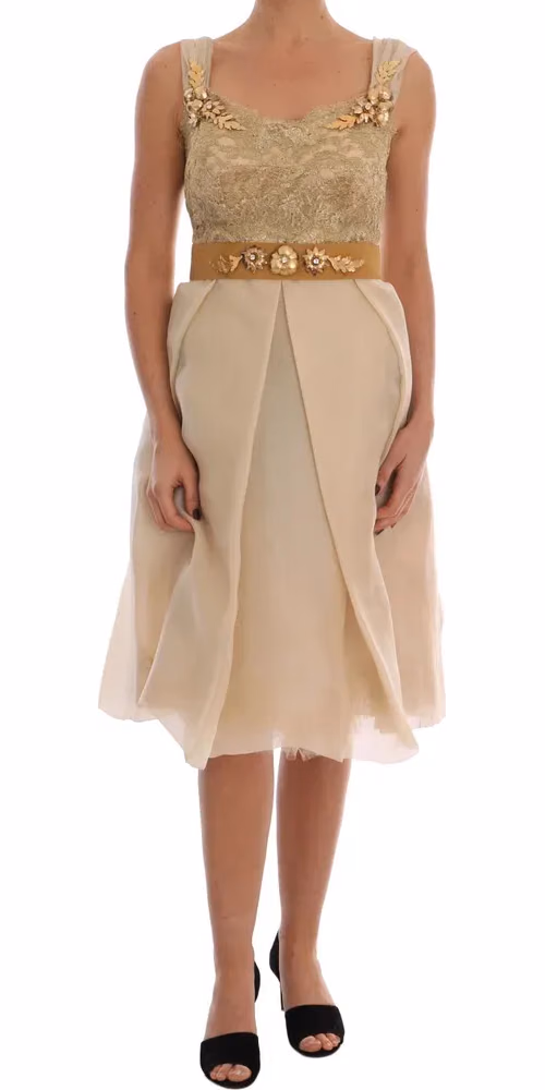 Dolce & Gabbana Gold Silk Crystal Embellished Dress