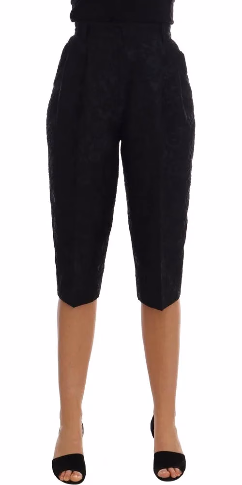 Dolce & Gabbana Black Brocade High Waist Capri Shorts