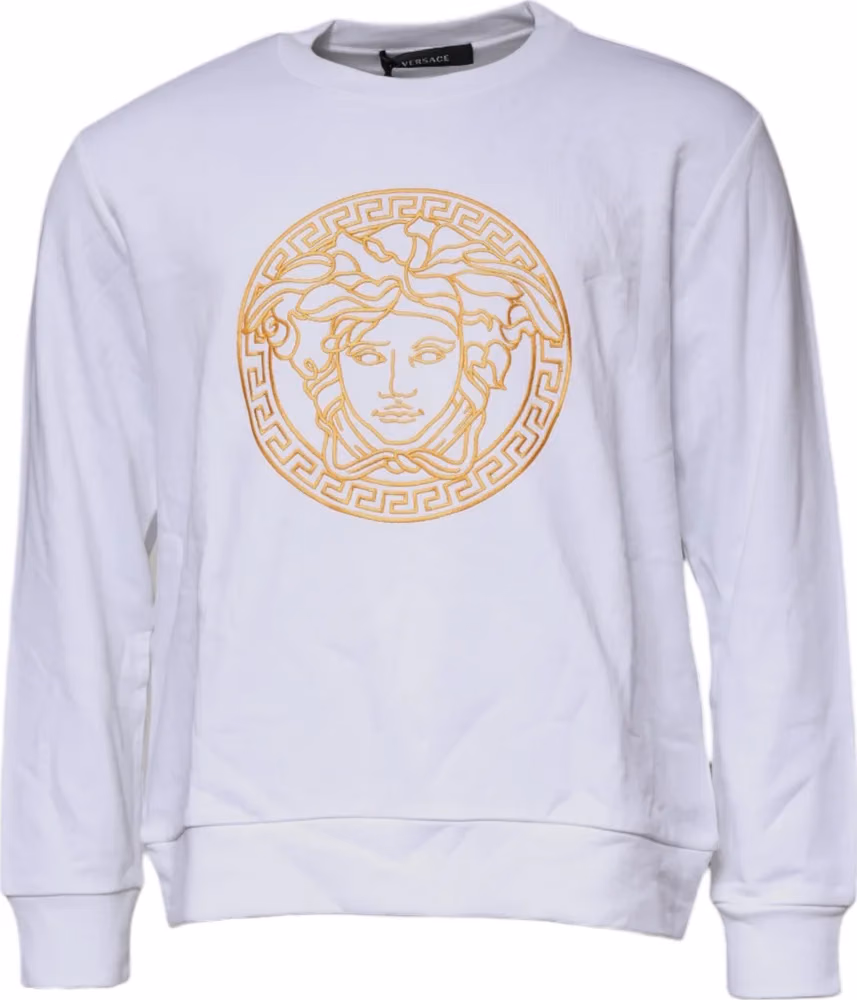 Versace White Medusa Embroidery Crew Neck Pullover Sweater