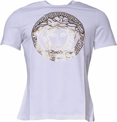 White Medusa Print Cotton Crew Neck T-shirt