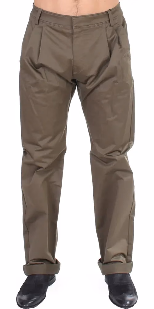 GF Ferre Green Cotton Stretch Comfort Fit Pants