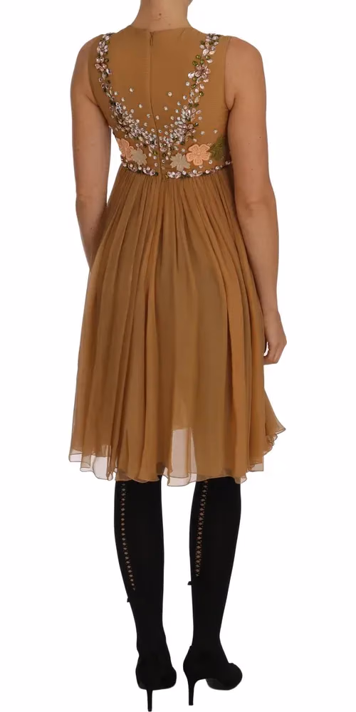 Dolce & Gabbana Crystal Silk Gold A-Line Gown Dress
