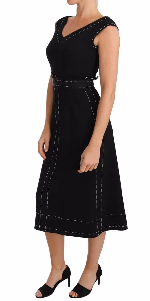 Dolce & Gabbana Black Wool Stretch A-line Sheath Dress