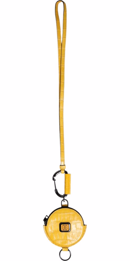 Dolce & Gabbana Yellow Round Leather DG Logo Coin Purse Lanyard Wallet