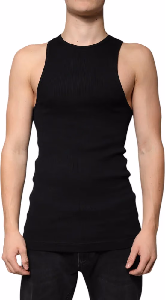 Dolce & Gabbana Black Cotton Sleeveless Round Neck Tank T-shirt