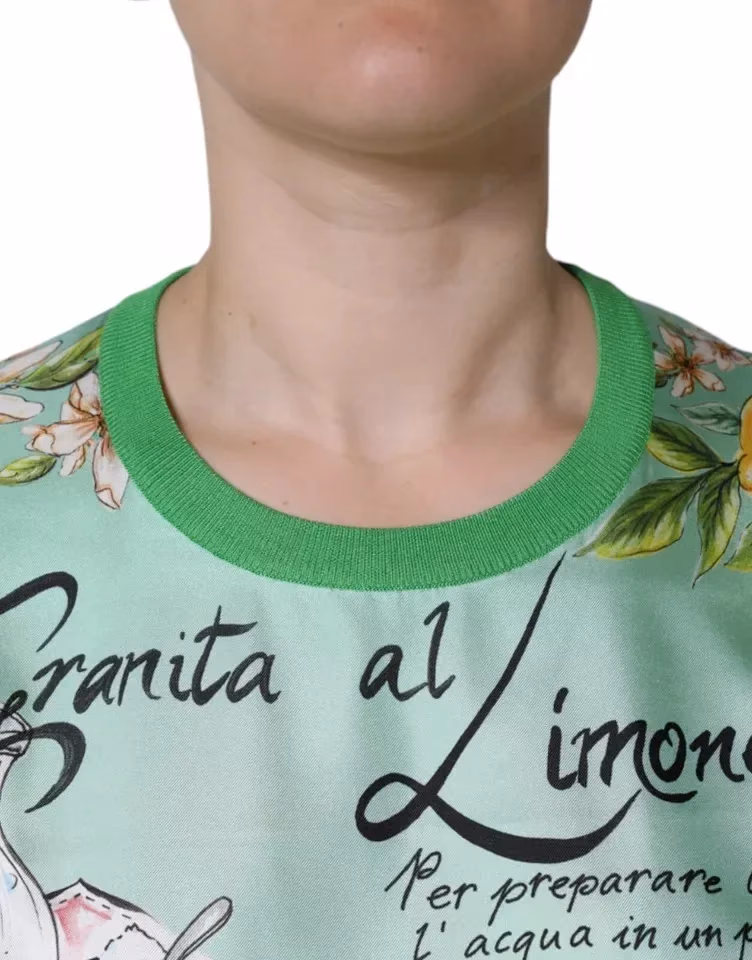 Dolce & Gabbana Green Silk Granita Al Limone Long Sleeves Sweater