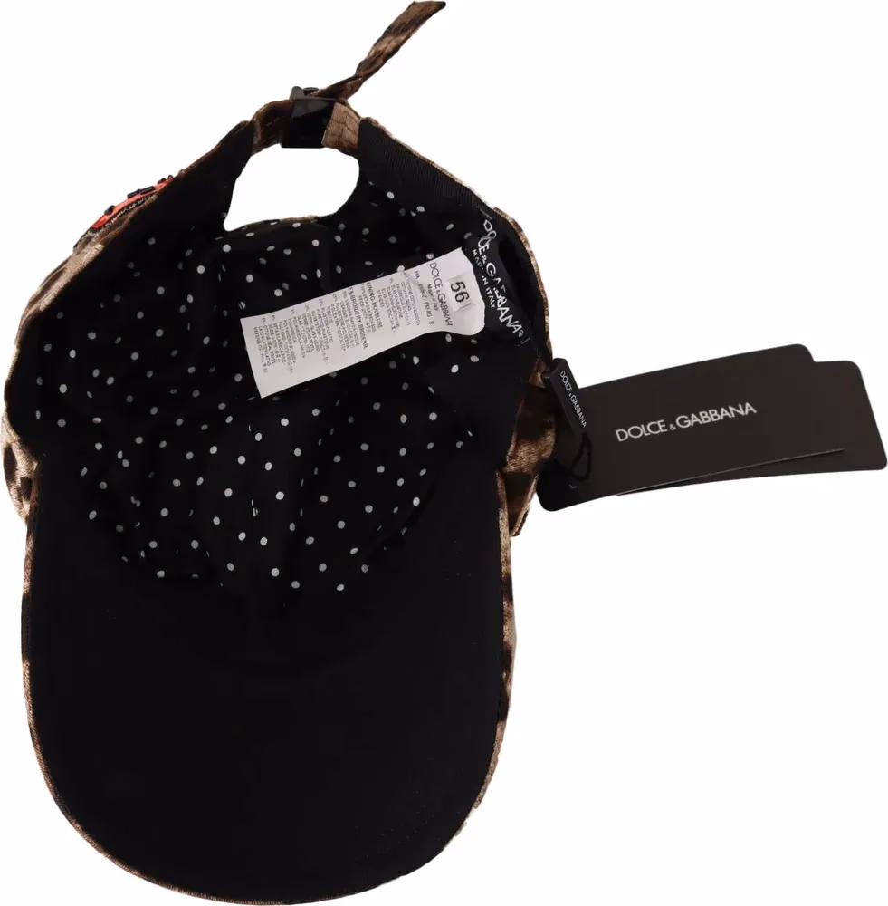 Dolce & Gabbana Brown Leopard Sequin Sicily Applique Baseball Hat