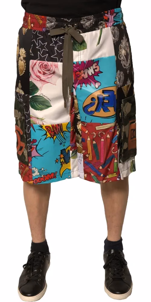 Dolce & Gabbana Multicolor Patchwork Cargo Bermuda Shorts