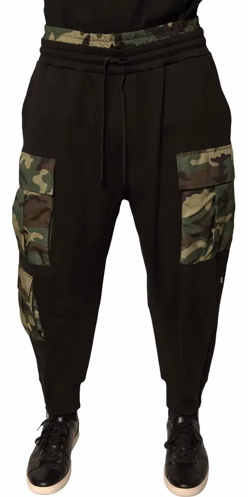 Dolce & Gabbana Black Camouflage Cotton Jogger Cargo Pants