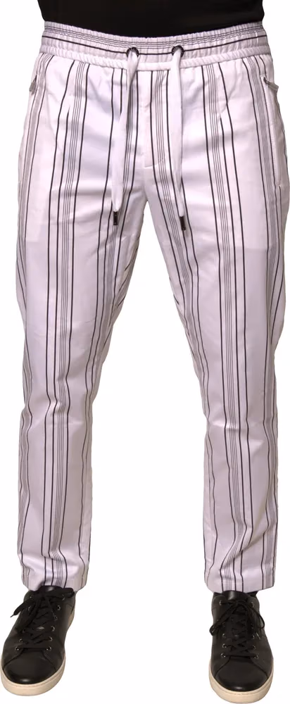 Dolce & Gabbana White Stripe Cotton Dress Skinny Pants