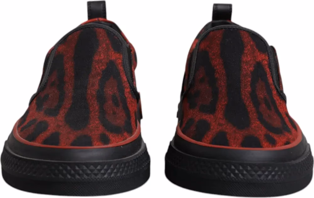Dolce & Gabbana Red Black Leopard Cotton Men Low Top Sneakers Shoes