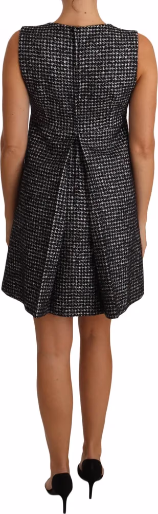 Dolce & Gabbana Gray Houndstooth Floral Appliqué Shift Mini Dress