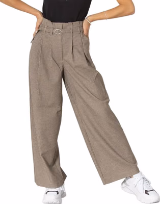 Beige Elastane Casual Pants