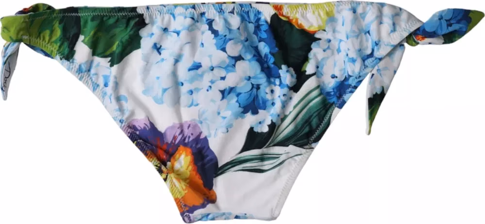 Dolce & Gabbana White Floral Print Swimsuit Bikini Bottom Swimwear