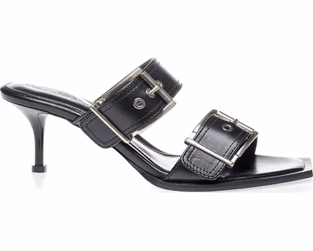 Alexander McQueen Black Leather Stiletto Heel Sandals