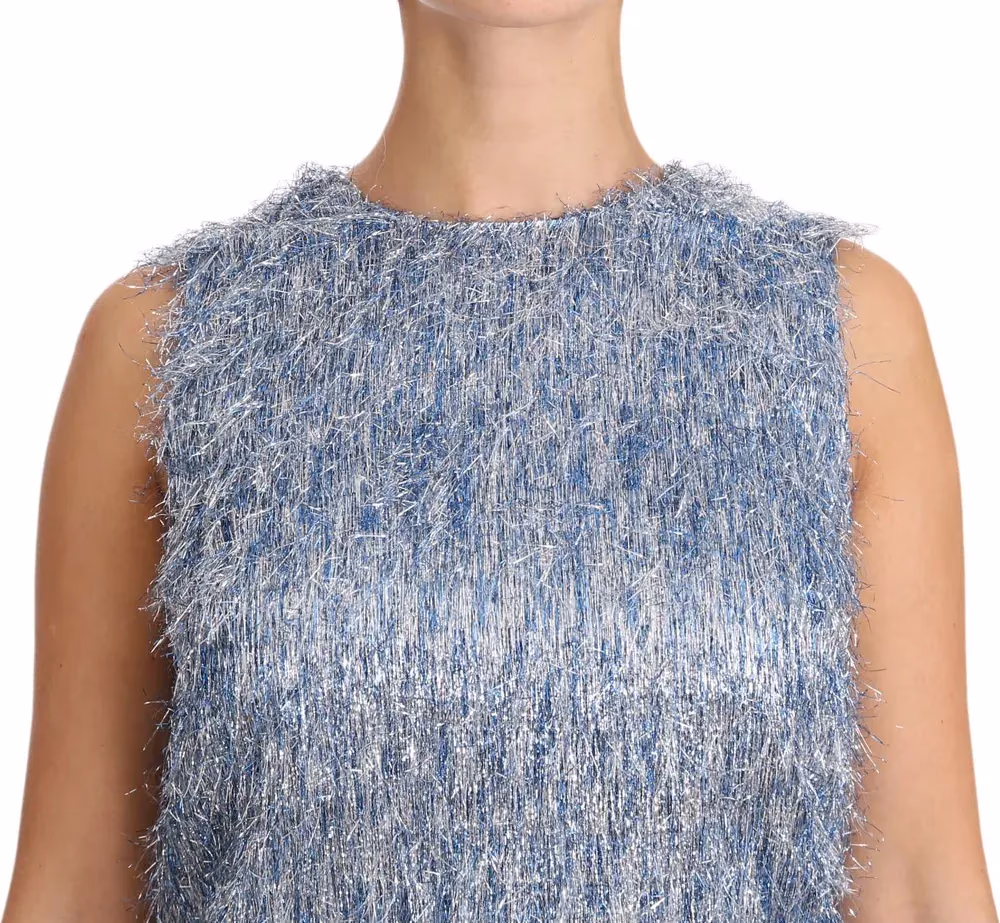 Dolce & Gabbana Light Blue Fringe Shift Gown Dress