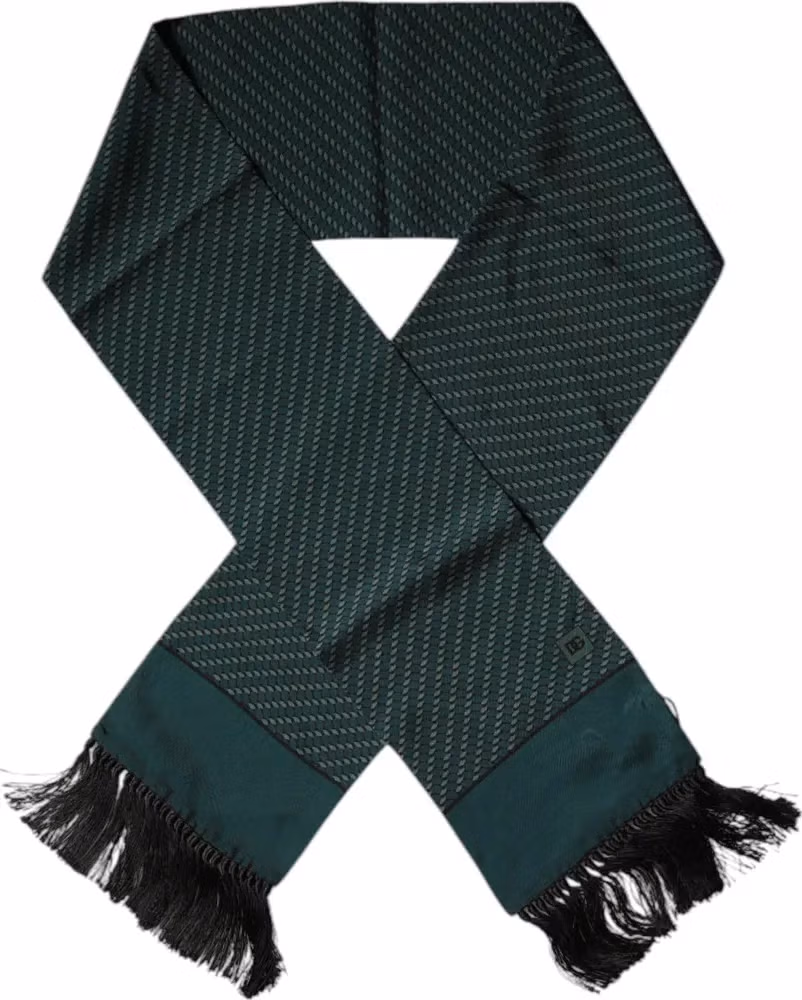 Dolce & Gabbana Dark Green Fantasy Fringes Neck Wrap Scarf
