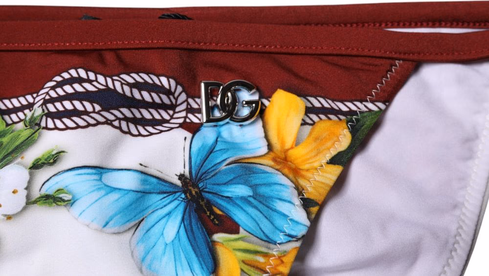 Dolce & Gabbana White Floral Print Swimsuit Bikini Bottom Swimwear