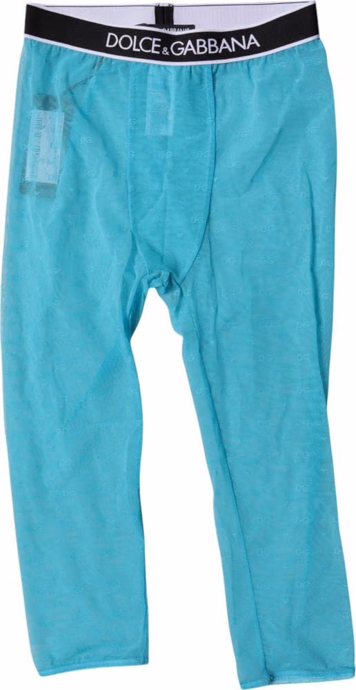 Dolce & Gabbana Light Blue DG Logo Nylon Cropped Tights Underwear
