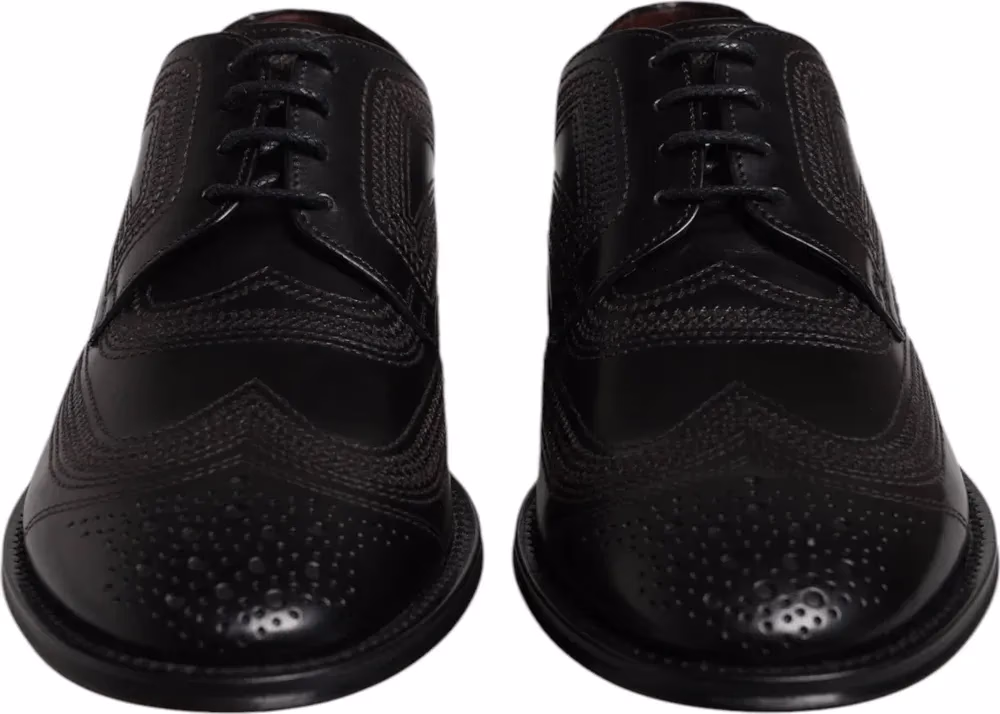 Dolce & Gabbana Black Embroidered Classic Leather Derby Dress Shoes