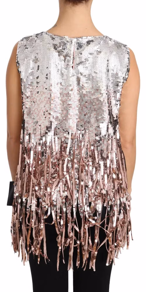 Dolce & Gabbana Golden Pink Sequined Fringe Tank Top