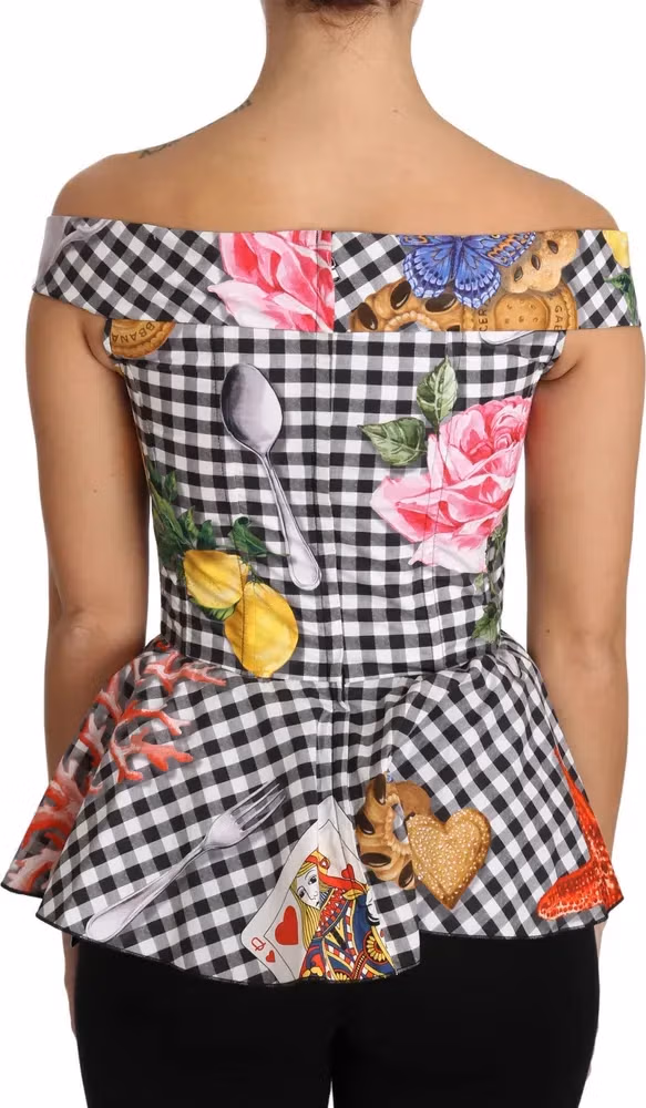 Dolce & Gabbana Black and White Corset Blouse Sicily Lemon Check Top