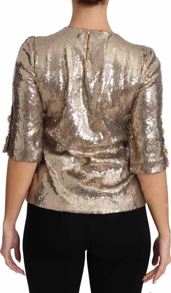 Dolce & Gabbana Gold Sequined Parrot Crystal Blouse