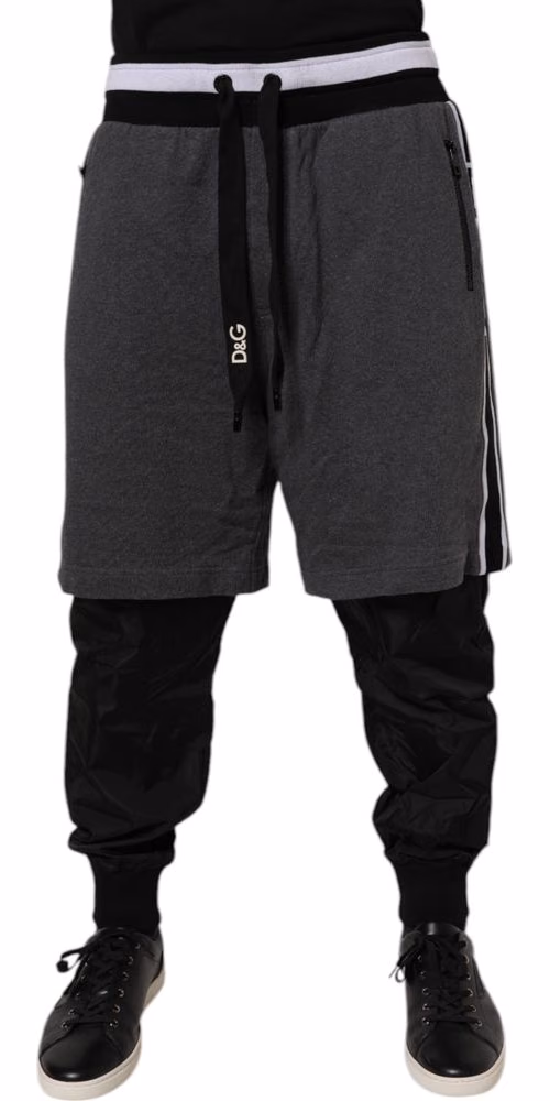 Dolce & Gabbana Black Gray Cotton Layered Men Sweatpants Pants