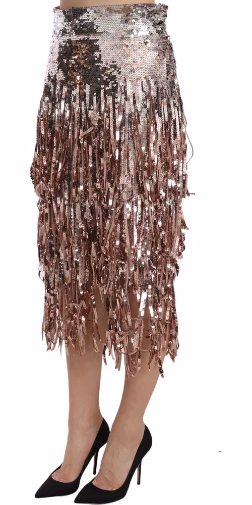 Dolce & Gabbana Sequin Embellished Fringe Midi Pencil Skirt
