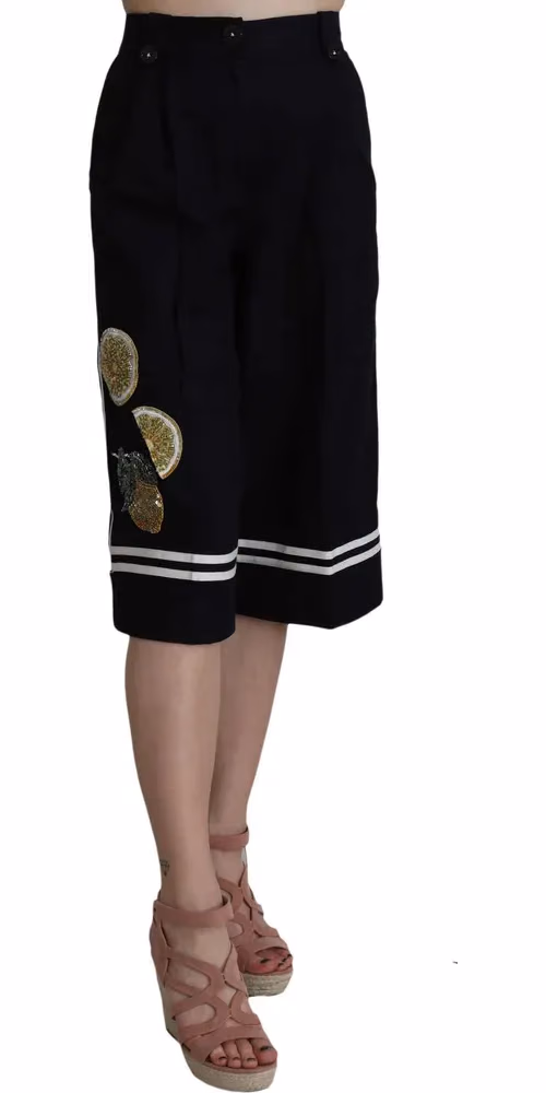 Dolce & Gabbana Black Cotton Cropped Embellished Pants