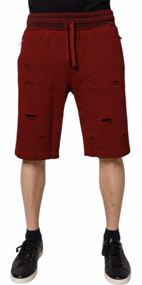 Dolce & Gabbana Maroon Rip Style Bermuda Sweatshorts Shorts