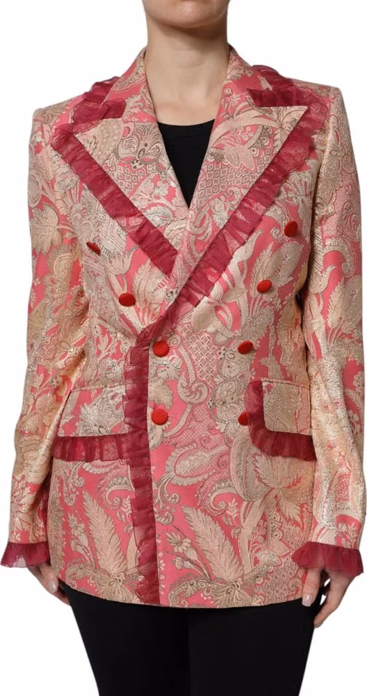 Dolce & Gabbana Pink Gold Jacquard Nylon Coat Blazer Jacket