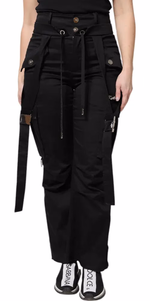 Dolce & Gabbana Black Cotton High Waist Cargo Pants