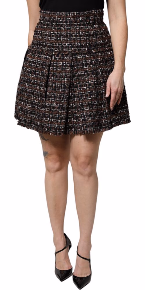 Dolce & Gabbana Multicolor High Waist Tartan Tweed Mini Skirt