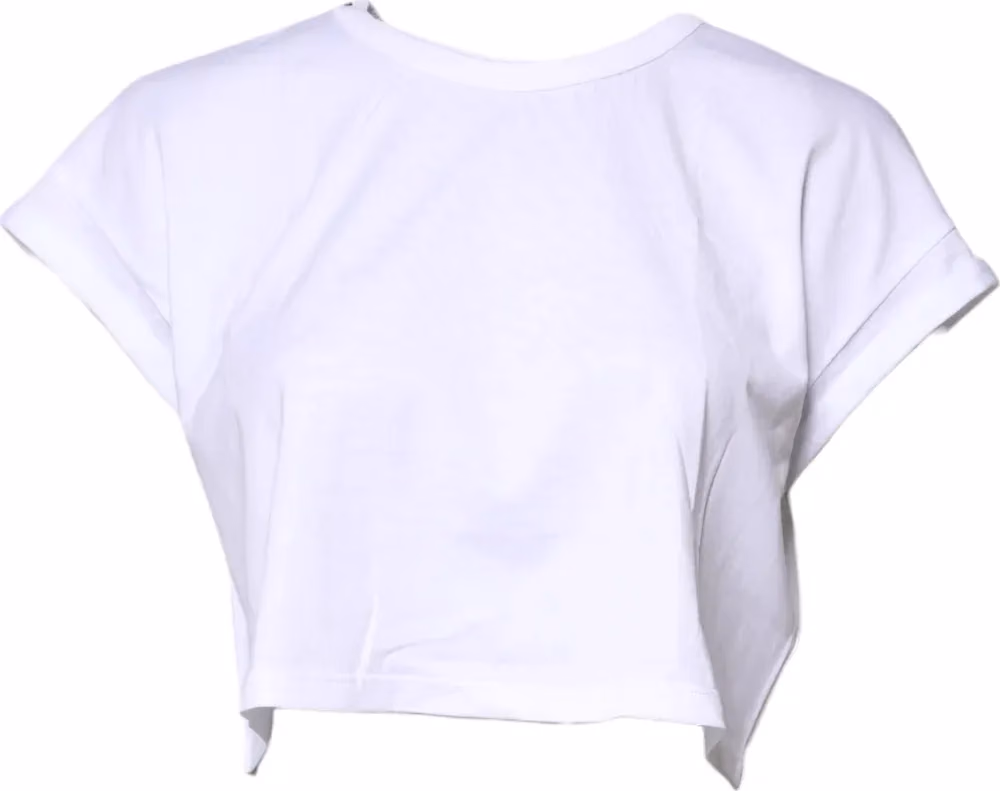 Dolce & Gabbana White Cotton Crew Neck Cropped T-shirt Top