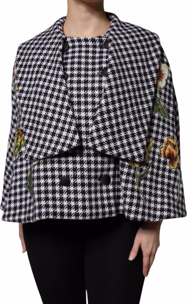 Dolce & Gabbana Black White Monochrome Patterned Floral Cape Jacket